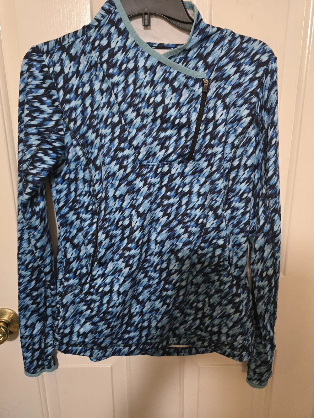 Talbots Blue Patterned Quarter-Zipper Performance Pullover - Picture 1 of 2